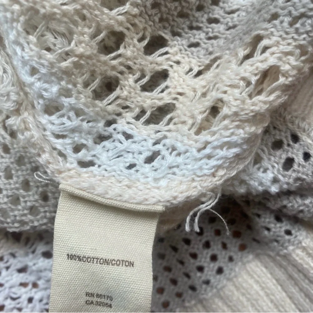 Free People Women's Cream Gray Knit Tunic Sweater Size Large Boho Beach Coastal